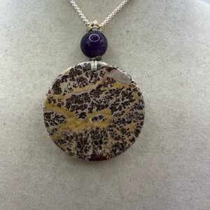 Unique and Stunning Round Picture Jasper Pendant Necklace on Adjustable Rope